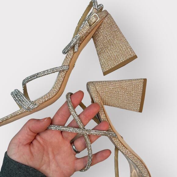 Badgley Mischka NEW sz 10 Freedon Rhinestone Gold High Heel Sandals Fancy Formal - Picture 12 of 12